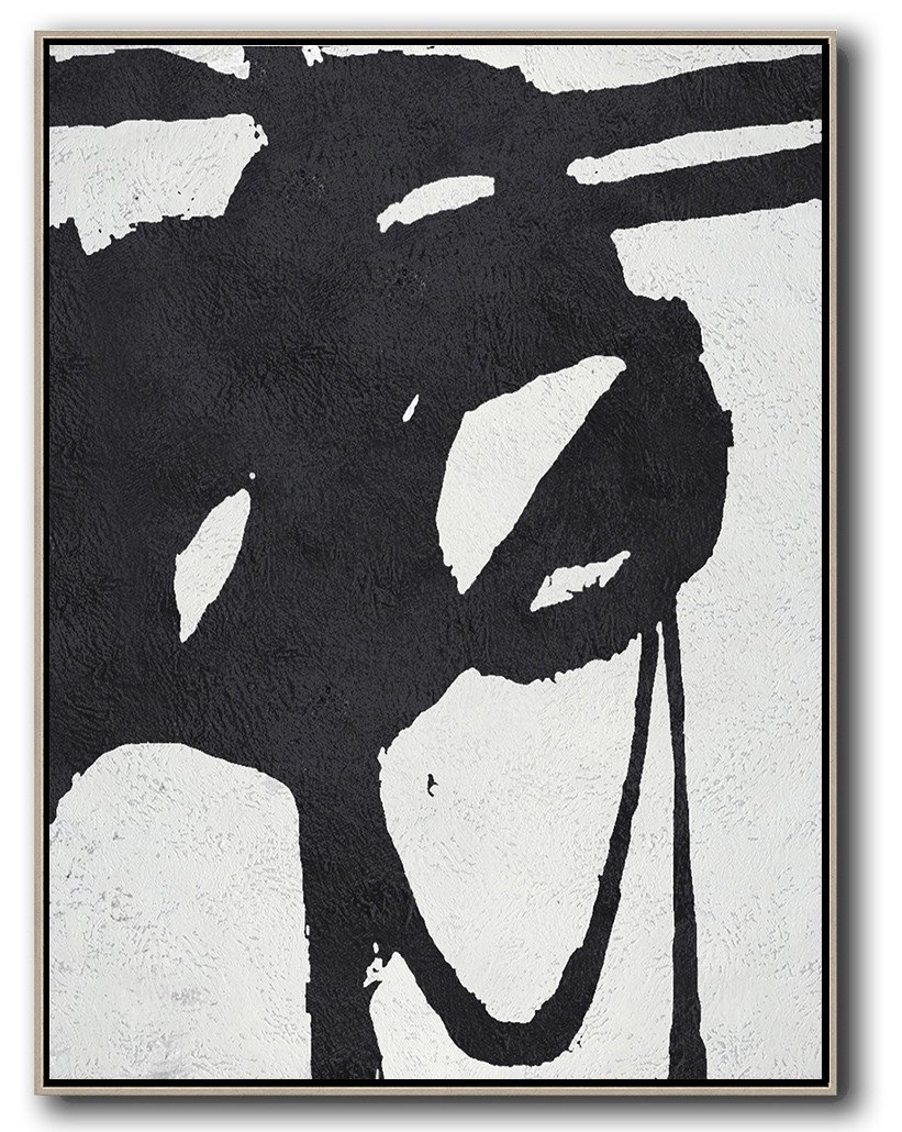 Large Abstract Art Handmade Painting,Black And White Minimal Painting On Canvas - Personalized Canvas Art